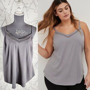 Torrid Gray Ava Stretch Challis Strappy Lace Detail Cami